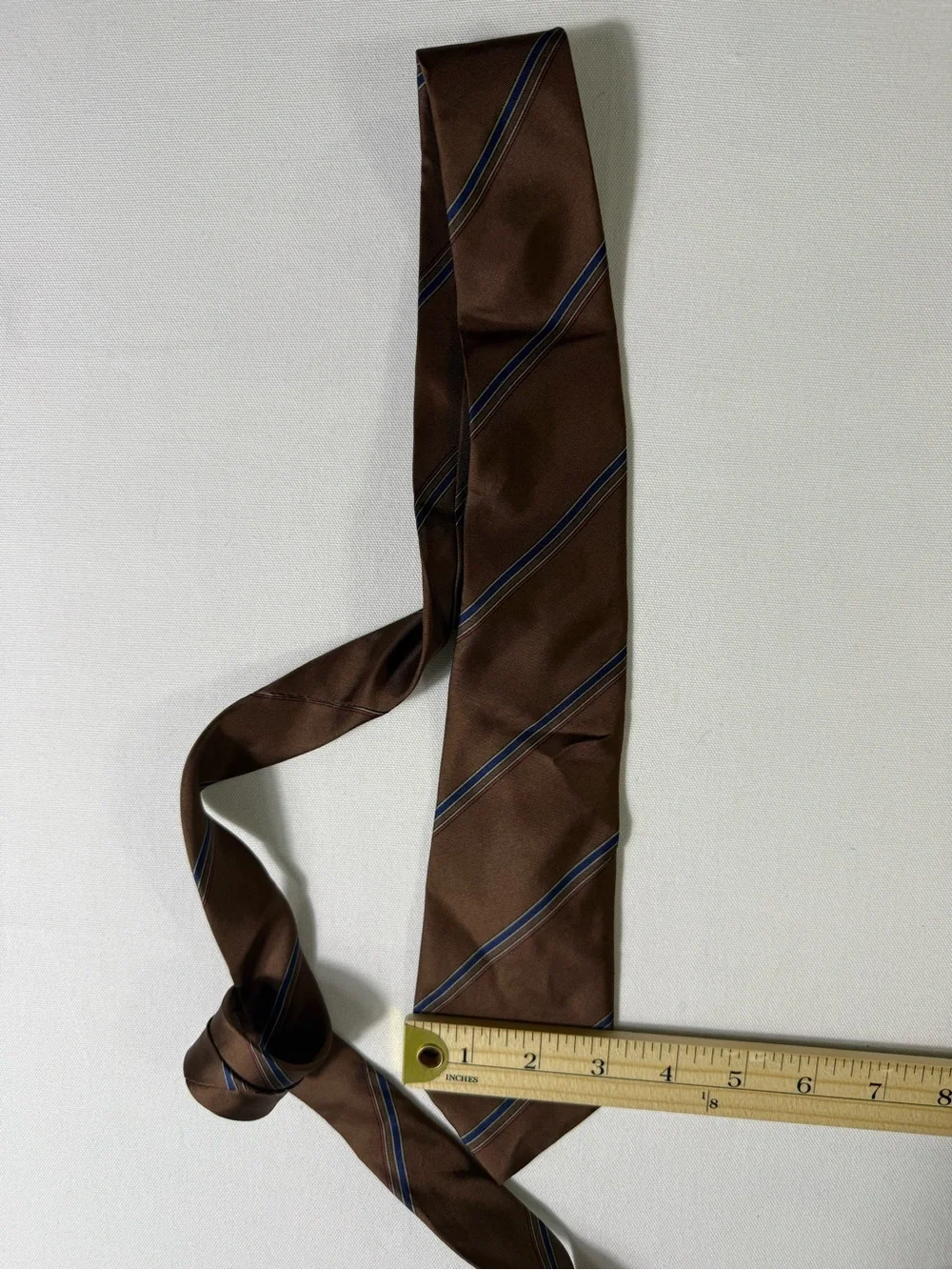 David Lawrence Brown Stripe Silk Tie with Blue Accents